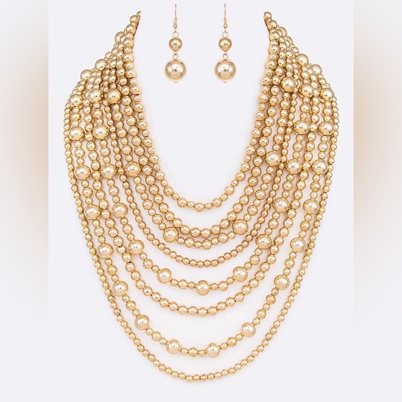 Multi Strand Pearl Chunky Statement Necklace - Picture 1 of 2